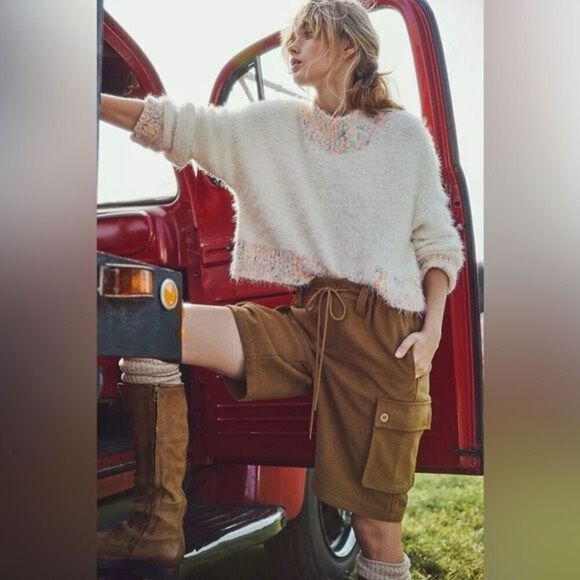 NWT Free People Charli Wool Longline Cargo Shorts - Picture 1 of 10